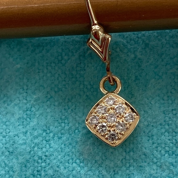 14k gold square diamond lever back earrings - Picture 7 of 10